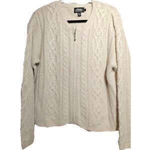 Icelandic Design Sweater Womens Large Cream Cable Knit Silk Angora Full Zip 2003